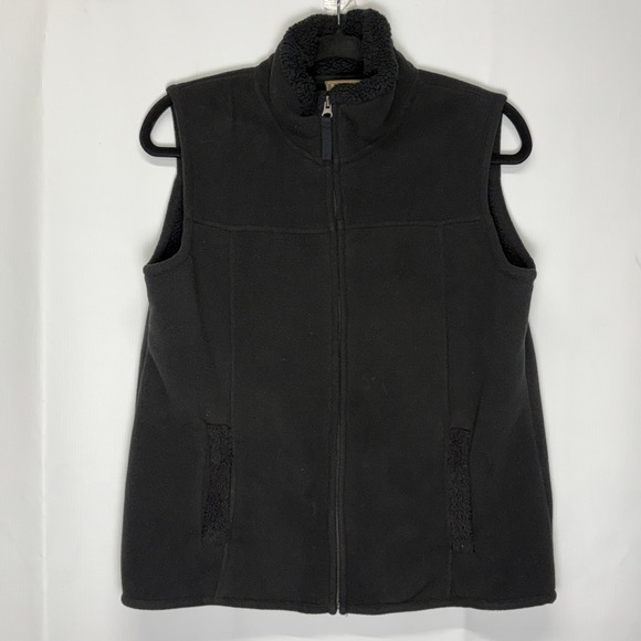 Jane Ashley Black Fleece Vest Womens Casual Lifestyle Medium Sherpa Trim Gorp - Picture 1 of 9